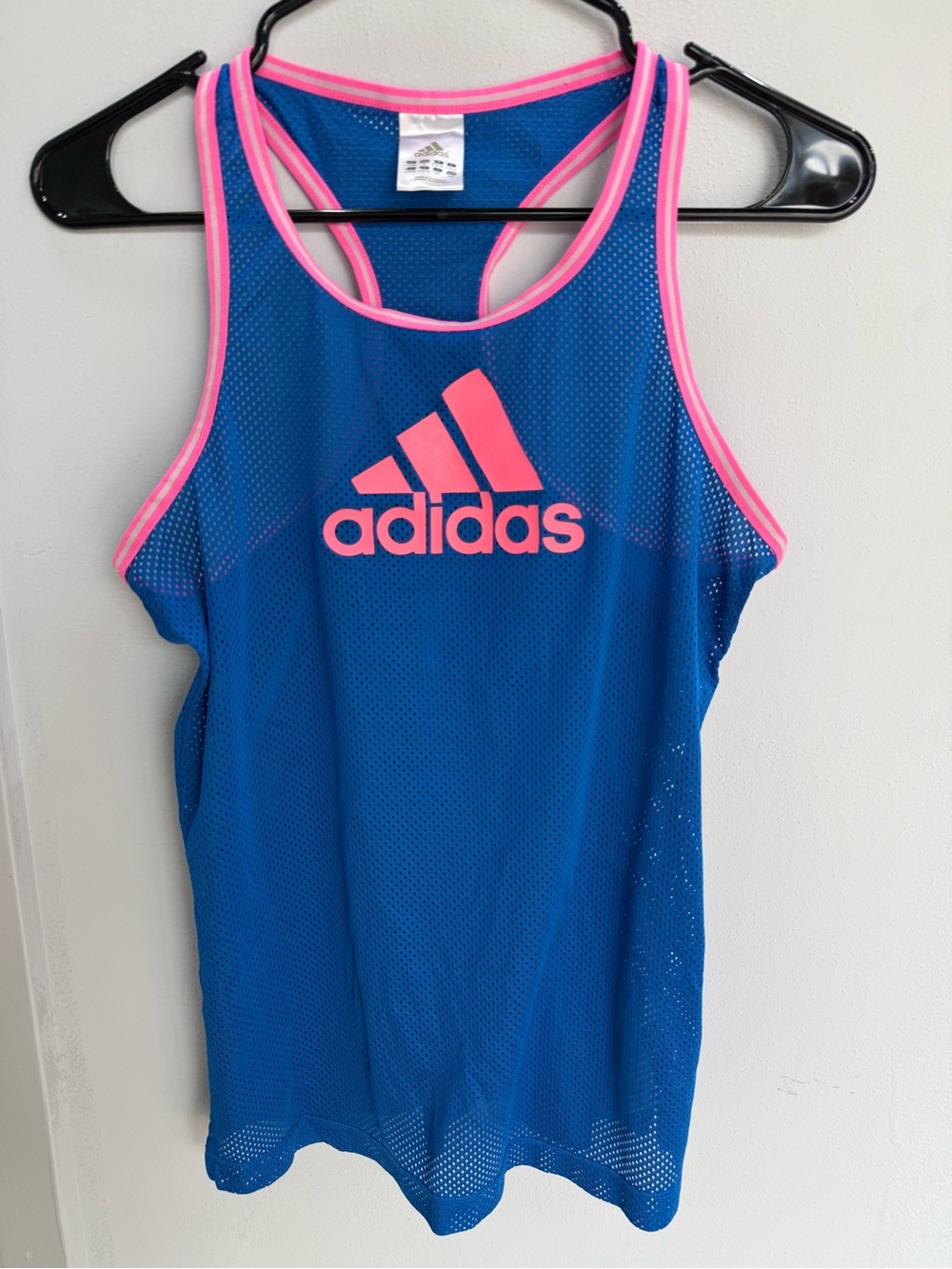 adidas Blue Mesh Racerback Tank with Pink Trim
